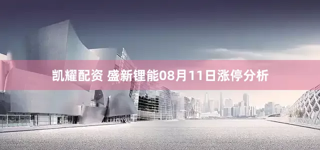 凯耀配资 盛新锂能08月11日涨停分析